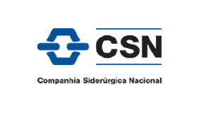 Logo da Companhia Siderúrgica Nacional (CSN), utilizando o azul como cor predominante, representa solidez e confiabilidade na indústria siderúrgica.