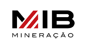 ogo da MIB Mineração, com um design em preto e vermelho, transmitindo confiança e estabilidade na área de mineração.