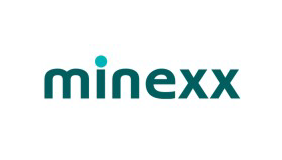 Logo da Minexx, uma marca moderna com estilo minimalista em verde-azulado, ideal para representar o setor de mineração e tecnologia.