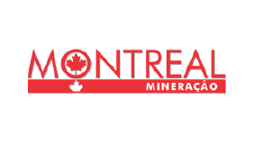 Logo da Montreal Mineração, utilizando o vermelho para destacar a marca, simbolizando energia e dinamismo no setor de mineração.